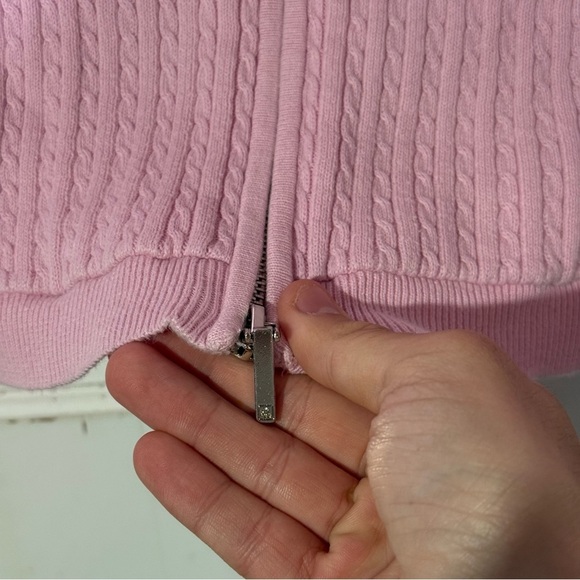 Ralph Lauren Full Zip Cable Knit Sweater Pink and Silver Size Small Mock Neck - Picture 11 of 11